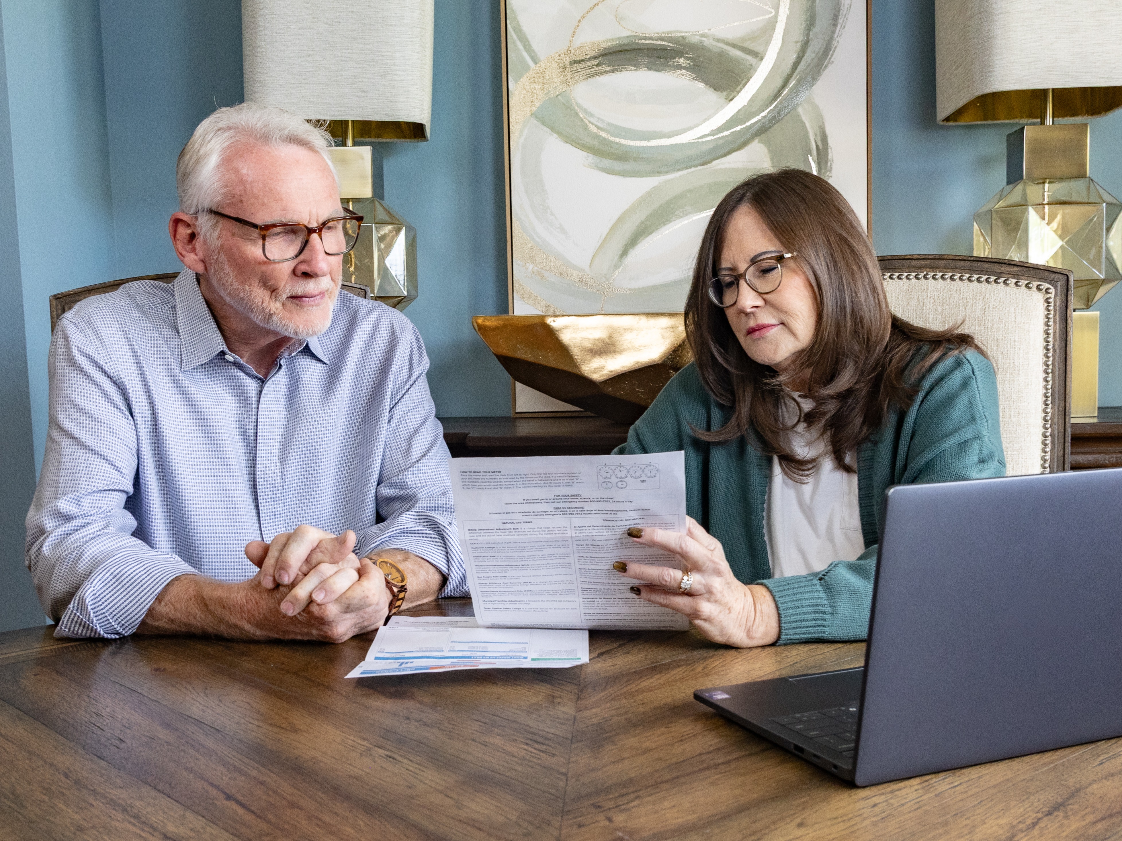 Couple viewing their natural gas bill