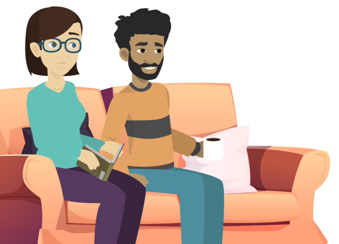 Cartoon couple sitting on a couch