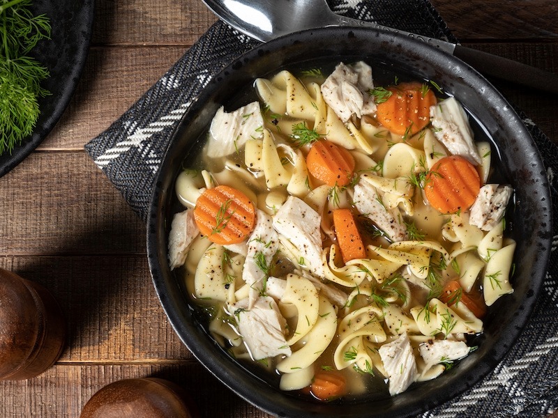 Bowl of chicken noodle soup